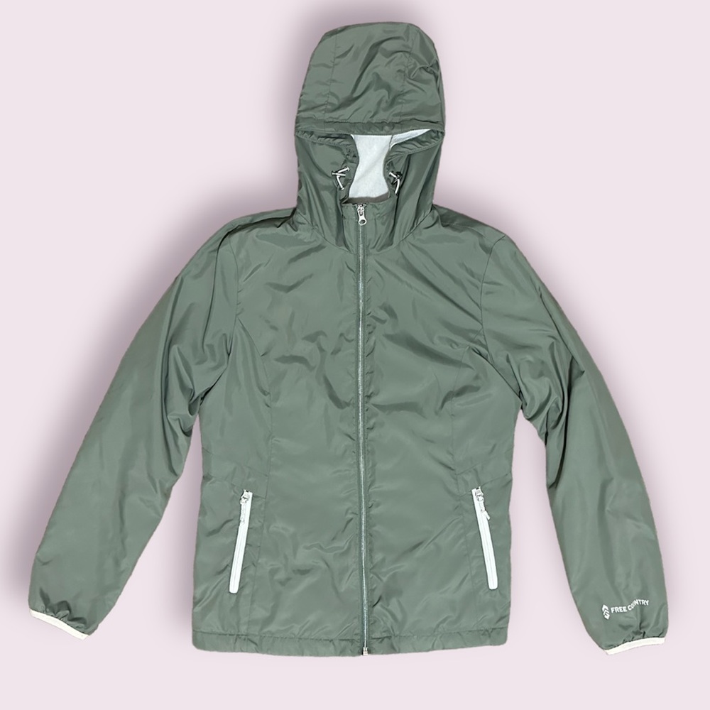 ⭐️ 2 for $25 ⭐️ Sage green full zip windbreaker with cream fluffy inside